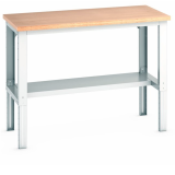 41003121.16 - Etabli CUBIO ossature à hauteur réglable plateau multipli 40 mm - 1500 x 750 mm - avec demi-tablette 41003121.16 - Etabli CUBIO ossature à hauteur réglable plateau multipli 40 mm - 1500 x 750 mm - avec demi-tablette