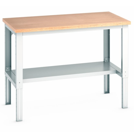 41004129.16 - Etabli CUBIO ossature à hauteur réglable plateau multipli 40 mm - 1500 x 900 mm - avec demi-tablette 41004129.16 - Etabli CUBIO ossature à hauteur réglable plateau multipli 40 mm - 1500 x 900 mm - avec demi-tablette