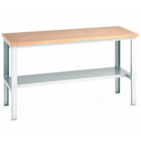 41004131.16 - Etabli CUBIO ossature à hauteur réglable plateau multipli 40 mm - 2000 x 900 mm - avec demi-tablette 41004131.16 - Etabli CUBIO ossature à hauteur réglable plateau multipli 40 mm - 2000 x 900 mm - avec demi-tablette