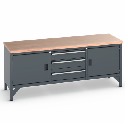 41002055.77 - Etabli CUBIO monobloc plateau multiplis 40 mm - 2000 x 750 mm - 2 portes + 3 tiroirs - Full Gris Anthracite RAL 7016 41002055.77 - Etabli CUBIO monobloc plateau multiplis 40 mm - 2000 x 750 mm - 2 portes + 3 tiroirs - Full Gris Anthracite RAL 7016