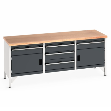 41002064.19 - Etabli CUBIO monobloc plateau multiplis 40 mm - 2000 x 750 mm - 2 portes + 5 tiroirs - Gris Anthracite RAL 7016 41002064.19 - Etabli CUBIO monobloc plateau multiplis 40 mm - 2000 x 750 mm - 2 portes + 5 tiroirs - Gris Anthracite RAL 7016
