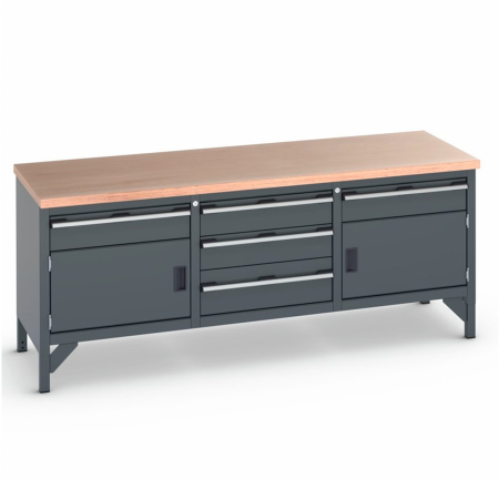 41002064.77 - Etabli CUBIO monobloc plateau multiplis 40 mm - 2000 x 750 mm - 2 portes + 5 tiroirs - Full Gris Anthracite RAL 7016 41002064.77 - Etabli CUBIO monobloc plateau multiplis 40 mm - 2000 x 750 mm - 2 portes + 5 tiroirs - Full Gris Anthracite RAL 7016