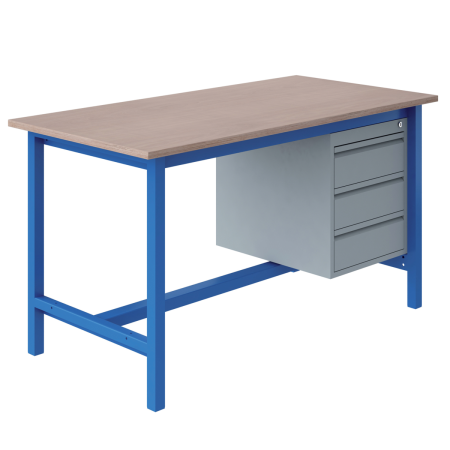Etabli PTH plateau bois multiplis 24 mm et ossature Bleu RAL 5015 avec bloc 3 tiroirs Gris Clair RAL 7035 (disponible en accessoire) Etabli PTH plateau bois multiplis 24 mm et ossature Bleu RAL 5015 avec bloc 3 tiroirs Gris Clair RAL 7035 (disponible en accessoire)