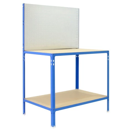 ECOWORK BT2 CLICK 900x600 mm - BLUE/GALV/BOIS - Double plateaux bois - Structure en acier - Panneau porte-outils intégré ECOWORK BT2 CLICK 900x600 mm - BLUE/GALV/BOIS - Double plateaux bois - Structure en acier - Panneau porte-outils intégré