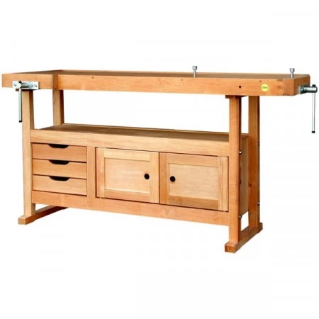 Etabli bois avec 3 tiroirs, 1 caisson et 2 griffes de serrage Etabli bois avec 3 tiroirs, 1 caisson et 2 griffes de serrage