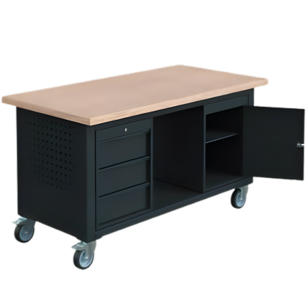 Etabli mobile SIT - Bloc 3 tiroirs H150 et bloc 1 porte - Plateau bois multiplis 40 mm - Lxpxh 1500x750x840 mm - Caisson, Ossature, Façade Noir Foncé RAL 9005 Etabli mobile SIT - Bloc 3 tiroirs H150 et bloc 1 porte - Plateau bois multiplis 40 mm - Lxpxh 1500x750x840 mm - Caisson, Ossature, Façade Noir Foncé RAL 9005