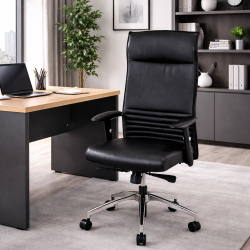 Fauteuil de irection président en cuir noir accoudoir 1D