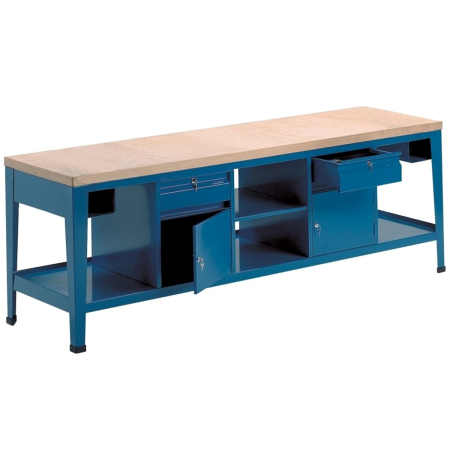 Etabli d'atelier grand plateau avec rangements