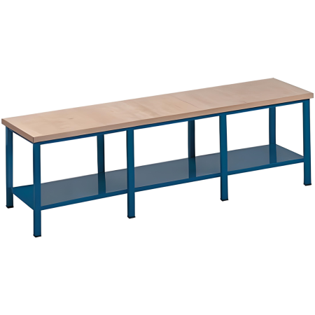 220/V - Etabli d'atelier grand plateau 3000 x 700 mm, 8 pieds