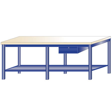 219/Q - Etabli d'atelier grand plateau 2500 x 700 mm, 6 pieds, 1 tiroir 219/Q - Etabli d'atelier grand plateau 2500 x 700 mm, 6 pieds, 1 tiroir