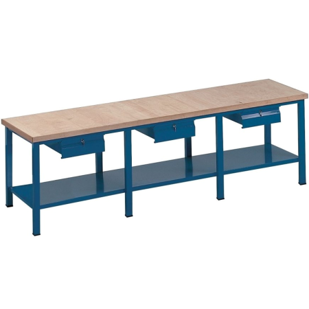 220 - Etabli d'atelier grand plateau 3000 x 700 mm, 8 pieds, déclinable avec 0, 1 ou 3 tiroirs 220 - Etabli d'atelier grand plateau 3000 x 700 mm, 8 pieds, déclinable avec 0, 1 ou 3 tiroirs