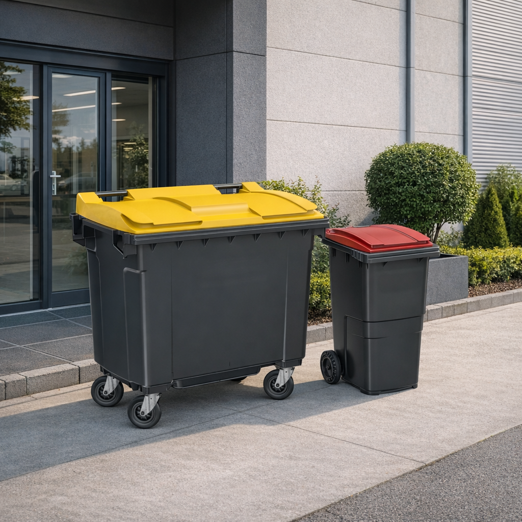 conteneurs déchets 660L et 240L devant entreprise