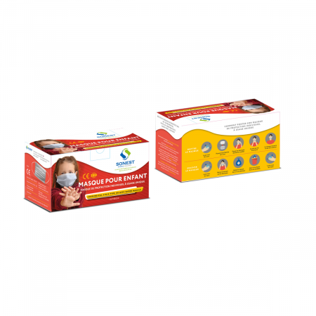 Boîte de 50 masques de protection jetables 3 plis pour enfants, type IIR,  CE EN14683 2019
