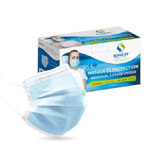Virshields® Masque Chirurgical - Type IIR, BFE ≥ 99,98% / VFE 99,6%, DIN EN  14683, 2000 Pièces, 3 Couches - Masque Jetable, Médical, Protection Facial