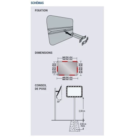 Miroir de sécurité cadre rouge et blanc Miroir de sécurité cadre rouge et blanc