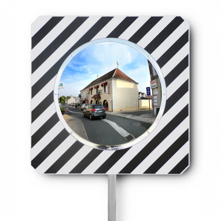 Miroir routier conforme - Cadre en PVC rigide expansé de 10 mm d'épaisseur - Avec fixation universelle Miroir routier conforme - Cadre en PVC rigide expansé de 10 mm d'épaisseur - Avec fixation universelle