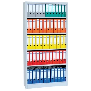 Rayonnage à classeurs monobloc. Armoire de 2 ou 4 étagères, idéalement construite pour ranger les classeurs. Fixation au mur recommandée. Peinture époxy cuite au four à 180°