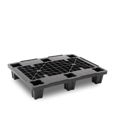 Demi-palette plastique 800 x 600 one-way emboîtable semi-ajourée