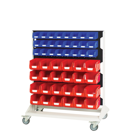 16917226 - Rack à Bacs Mobile H 1250 mm Double Face - 6 panneaux - 48 bacs bleu et 48 bacs rouge - Gris Anthracite RAL 7016 16917226 - Rack à Bacs Mobile H 1250 mm Double Face - 6 panneaux - 48 bacs bleu et 48 bacs rouge - Gris Anthracite RAL 7016