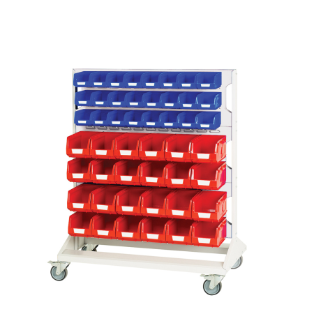 16917226 - Rack à Bacs Mobile H 1250 mm Double Face - 6 panneaux - 48 bacs bleu et 48 bacs rouge - Gris Clair RAL 7035 16917226 - Rack à Bacs Mobile H 1250 mm Double Face - 6 panneaux - 48 bacs bleu et 48 bacs rouge - Gris Clair RAL 7035