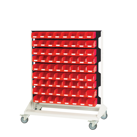 16917271 - Rack à Bacs Mobile H 1250 mm Double Face - 6 panneaux - 144 bacs rouge - Gris Anthracite RAL 7035 16917271 - Rack à Bacs Mobile H 1250 mm Double Face - 6 panneaux - 144 bacs rouge - Gris Anthracite RAL 7035