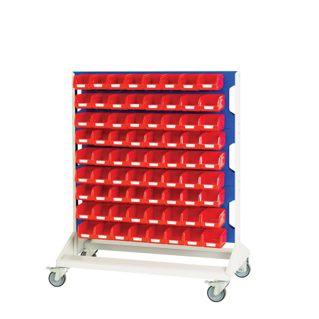 16917271 - Rack à Bacs Mobile H 1250 mm Double Face - 6 panneaux - 144 bacs rouge - Bleu Gentiane RAL 5010 16917271 - Rack à Bacs Mobile H 1250 mm Double Face - 6 panneaux - 144 bacs rouge - Bleu Gentiane RAL 5010