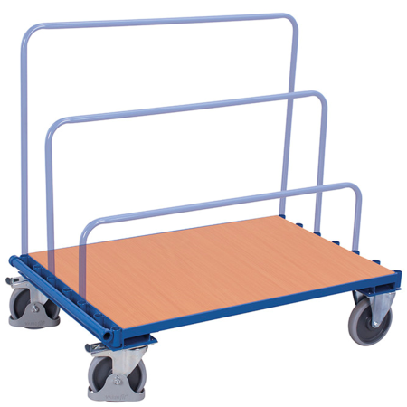 Chariot porte-panneaux sans ridelle - 2 roulettes pivotantes + frein & 2 roulettes fixes Chariot porte-panneaux sans ridelle - 2 roulettes pivotantes + frein & 2 roulettes fixes