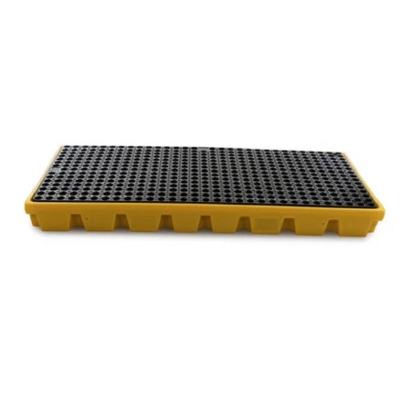 Plateforme de rétention en polyéthylène. Bac jaune et caillebotis noir Plateforme de rétention en polyéthylène. Bac jaune et caillebotis noir
