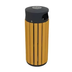 Poubelle ronde aspect bois