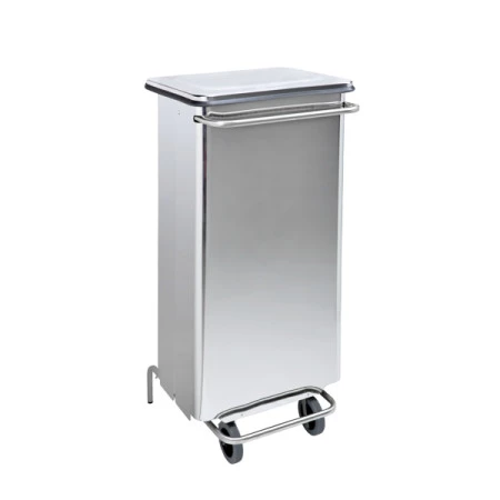 Collecteur à pédale et roulettes pour grand volumes en inox Collecteur à pédale et roulettes pour grand volumes en inox