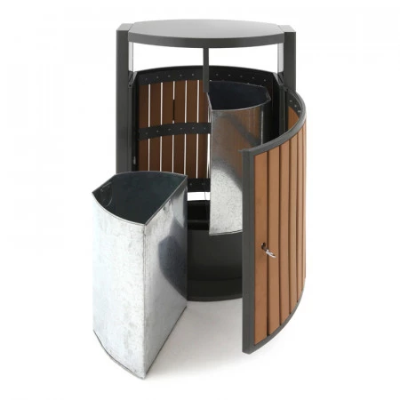 Équipée d'un toit et de 2 liners en acier galvanisé (2x39L) Équipée d'un toit et de 2 liners en acier galvanisé (2x39L)