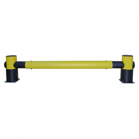 Protection des racks à palettes. Barrière absorbeur de chocs en polyéthylène jaune et noir Protection des racks à palettes. Barrière absorbeur de chocs en polyéthylène jaune et noir