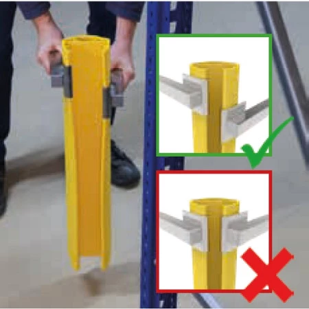 Etape 1 du montage des protections flexibles d'échelles de rayonnage Etape 1 du montage des protections flexibles d'échelles de rayonnage