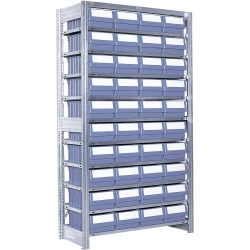 Rayonnage à tablettes équipés de bacs RK