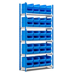 Rayonnage avec 40 bacs à bec de 9 litres