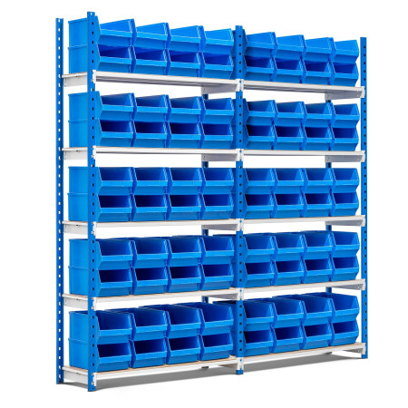 Rayonnage avec 40 bacs à bec de 9 litres Rayonnage avec 40 bacs à bec de 9 litres