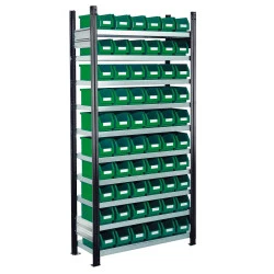 Rayonnage avec 60 bacs à bec de 5 litres
