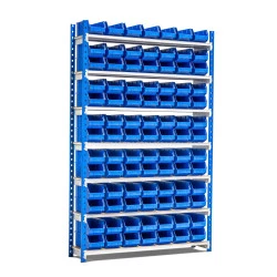 Rayonnage avec 91 bacs à bec de 3,5 litres