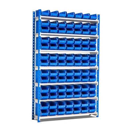 Rayonnage avec 91 bacs à bec de 3,5 litres Rayonnage avec 91 bacs à bec de 3,5 litres