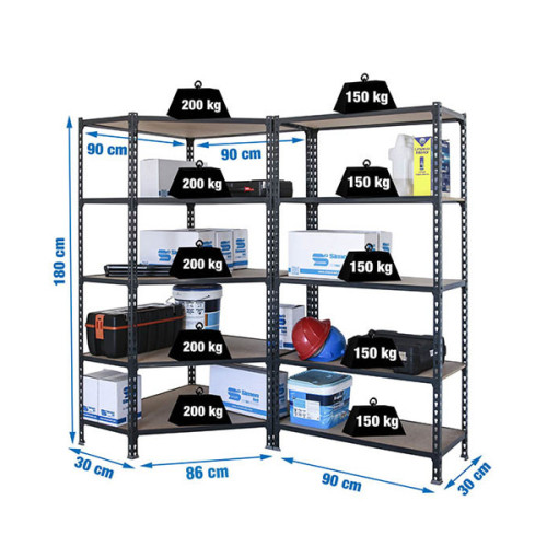 Pack 2 rayonnages avec une étagère d'angle