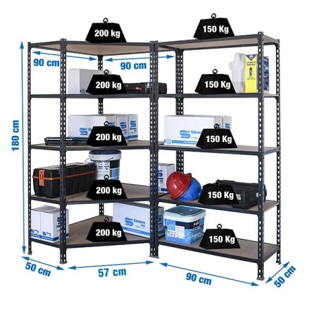 Pack 2 rayonnages avec une étagère d'angle Pack 2 rayonnages avec une étagère d'angle