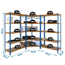 Pack 3 rayonnages avec une étagère d'angle