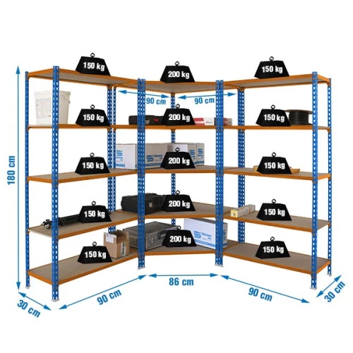 Pack 3 rayonnages avec une étagère d'angle