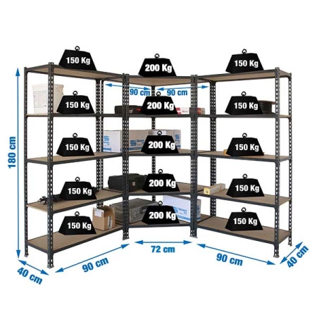 Pack 3 rayonnages avec une étagère d'angle Pack 3 rayonnages avec une étagère d'angle