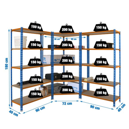 Pack 3 rayonnages avec une étagère d'angle Pack 3 rayonnages avec une étagère d'angle
