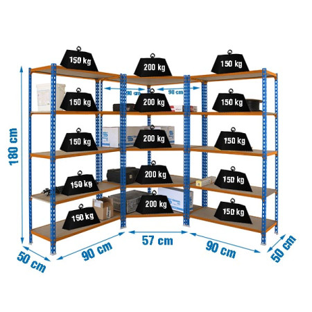 Pack 3 rayonnages avec une étagère d'angle Pack 3 rayonnages avec une étagère d'angle