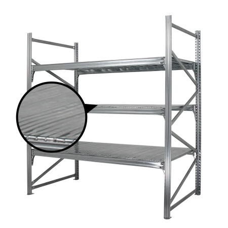 Zoom sur les tablettes galvanisées du rayonnage indutriel mi-lourd. Hauteur 3000 mm Zoom sur les tablettes galvanisées du rayonnage indutriel mi-lourd. Hauteur 3000 mm