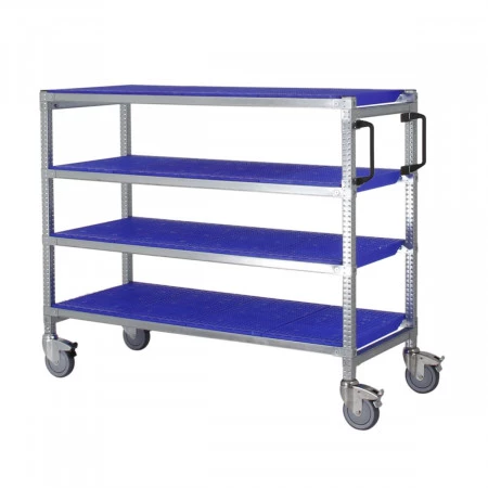 Rayonnage alimentaire en inox sur roulettes avec 2 poignées. 4 plateaux Rayonnage alimentaire en inox sur roulettes avec 2 poignées. 4 plateaux
