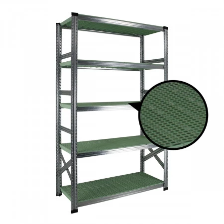 Rayonnage alimentaire. Focus sur les tablettes vertes pour un environnement basse température Rayonnage alimentaire. Focus sur les tablettes vertes pour un environnement basse température