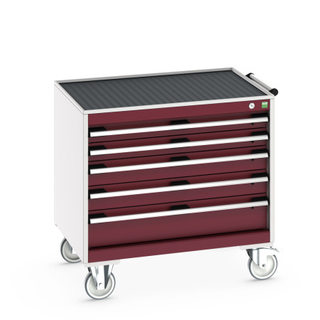 40402107 - Armoire Roulante CUBIO SLR-866-53 - Avec 5 Tiroirs + Dessus Rebords/Tapis - LxPxH: 800x650x785mm - Rouge Pourpre RAL 3004 40402107 - Armoire Roulante CUBIO SLR-866-53 - Avec 5 Tiroirs + Dessus Rebords/Tapis - LxPxH: 800x650x785mm - Rouge Pourpre RAL 3004